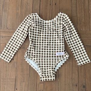 Sweethoney Brown Checkered Long Sleeve ruffed Bodysuit leotard 4T